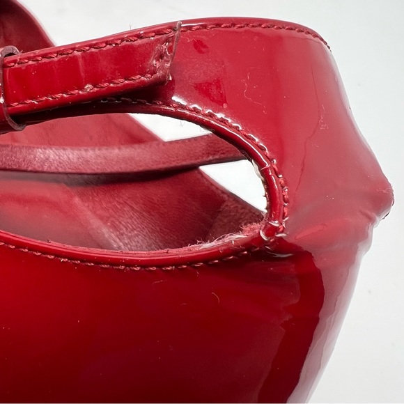 AUTHENTIC! Gucci Red Patent Leather Horsebit Ankle Strap Flats Size 6 - Picture 8 of 15